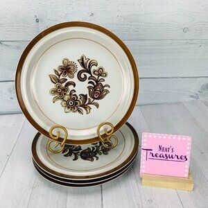 70 Merchandise Service BROWN MONTERREY Floral Verge Stoneware Dinner Plate Set 4